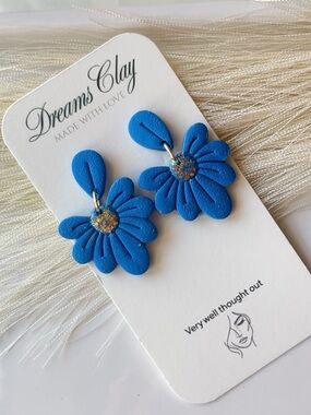 Dreams Clay Blue Floral Dangle Earrings